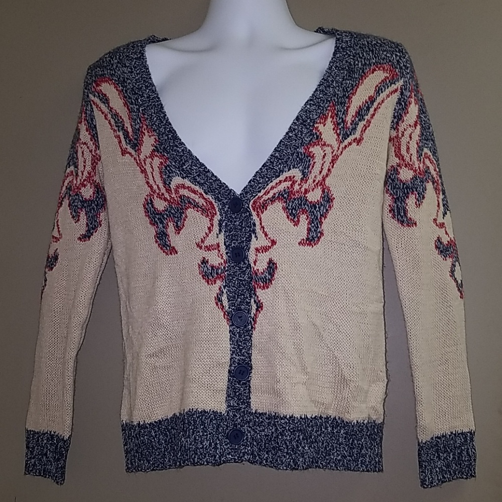 Flying Tomato Knit Damask V-Neck Cardigan Sweater